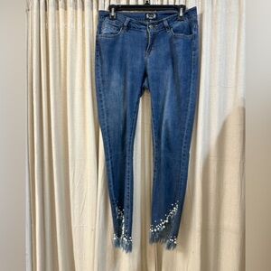 A.Z.I. Pearl Fringe Trim Jeans